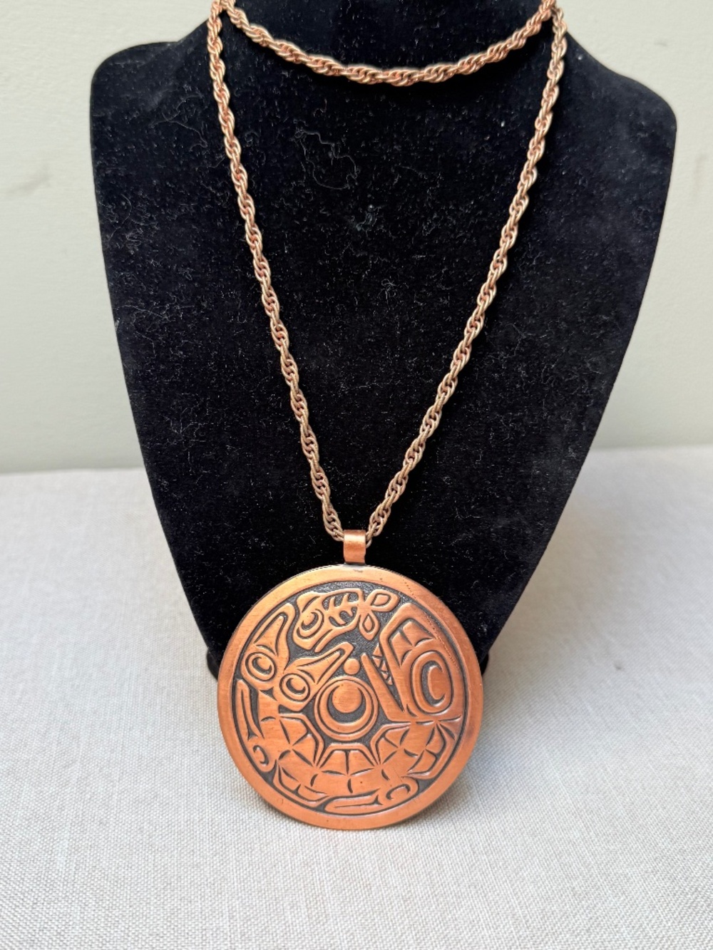 Vintage Copper Pendant Necklace Bell Trading Post Pacific Northwest Inuit